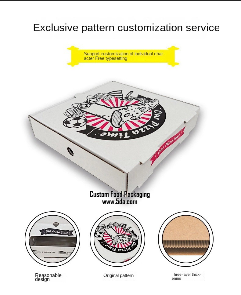 Custom Pizza Boxes (Takeaway Pizza to Go Food Container Box) with Greaseproof Paper