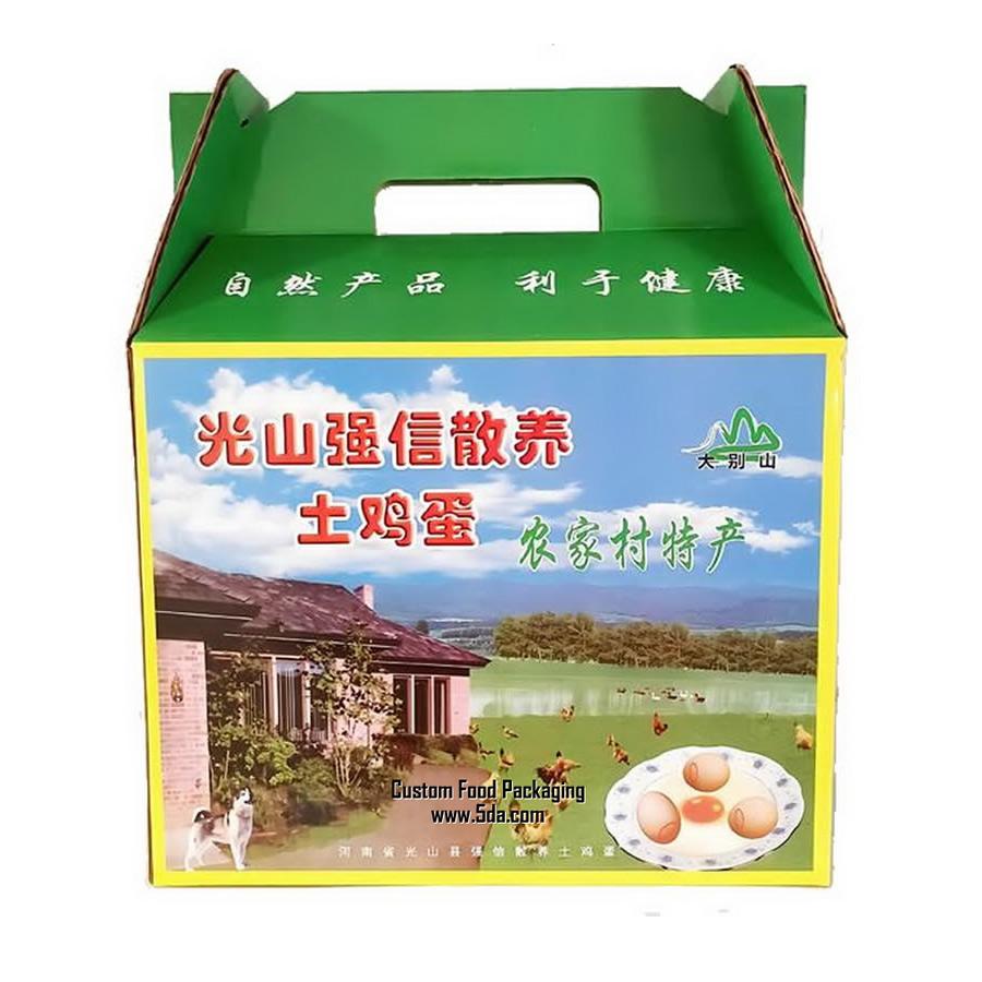 Custom Colorful Printed Packaging Box  with die cut handle for Egg