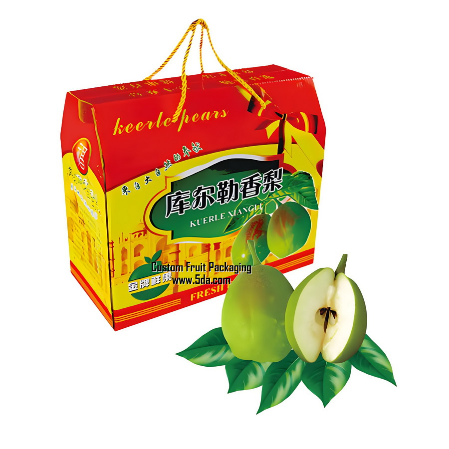 Custom Printed Pear Fruit Box with handle for Fresh Fruit Pear
