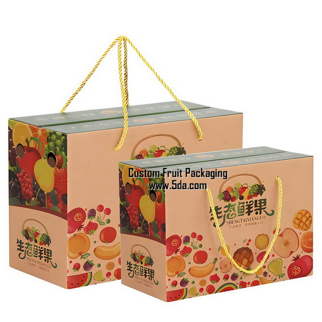 Customizable Kraft Paper Gift Box with rope handle for Fruit