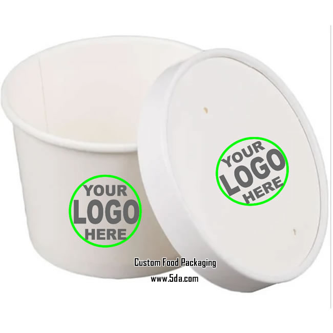 Customize Disposable White Takeaway Kraft Paper Bowl with Paper Lid