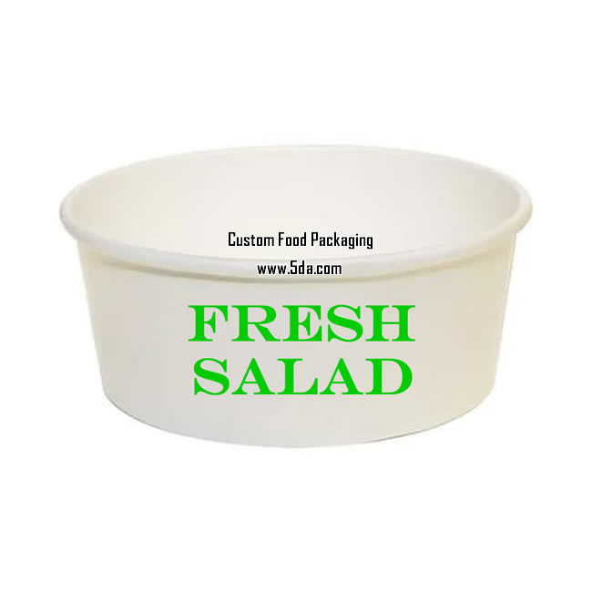 100% Natural Disposable Take Away Round White Paper Salad Bowl with Custom Design printed